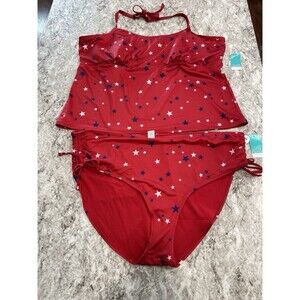 NWT Outdoor Oasis Halter Swim Top & Bikini Bottom Women's Size 3X Red Americana